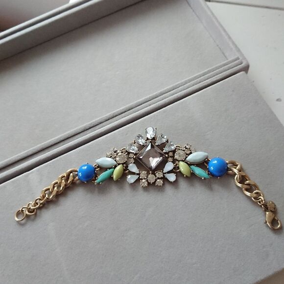 J. Crew Rhinestone blue/ green statement Bracelet - Picture 8 of 11